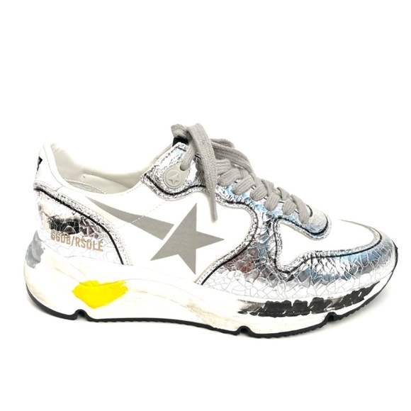 Golden Goose Shoes - NEW Golden Goose White Metallic Contrast Running Lace Up Sneakers US 6/EU 36